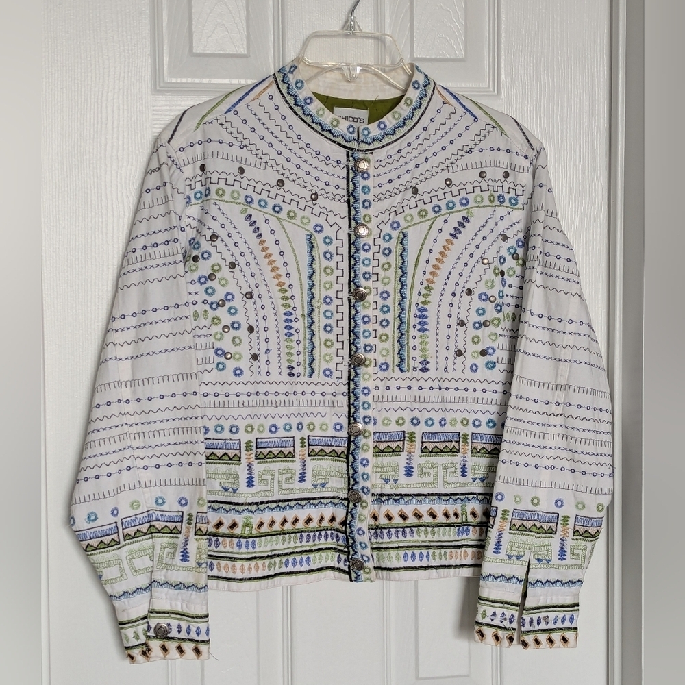 Chico's Women's Embroidered & Studded Thebes Parisian Lined Blazer/Jacket/Top